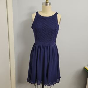 Francesca's Navy Blue Embroidered Dress Size S